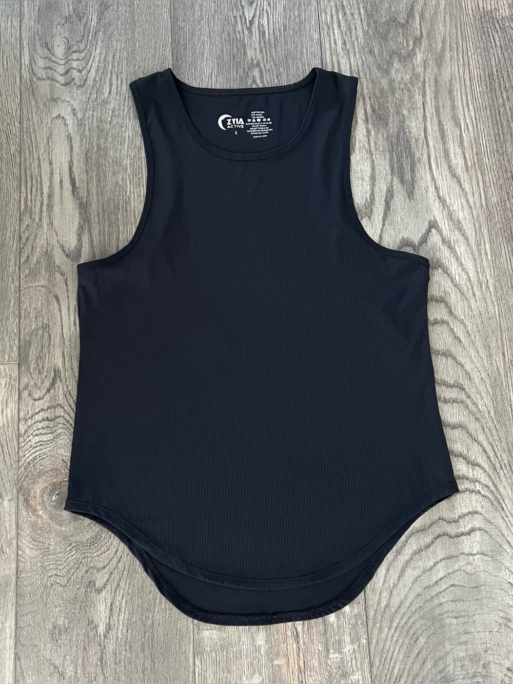 ZYIA Black Ribbed Lightweight Sleeveless Athletic Tank Top Size S